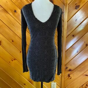 Guess Los Angeles Mini Dress Long Sleeve Black Studded Women's M Crocodile Print